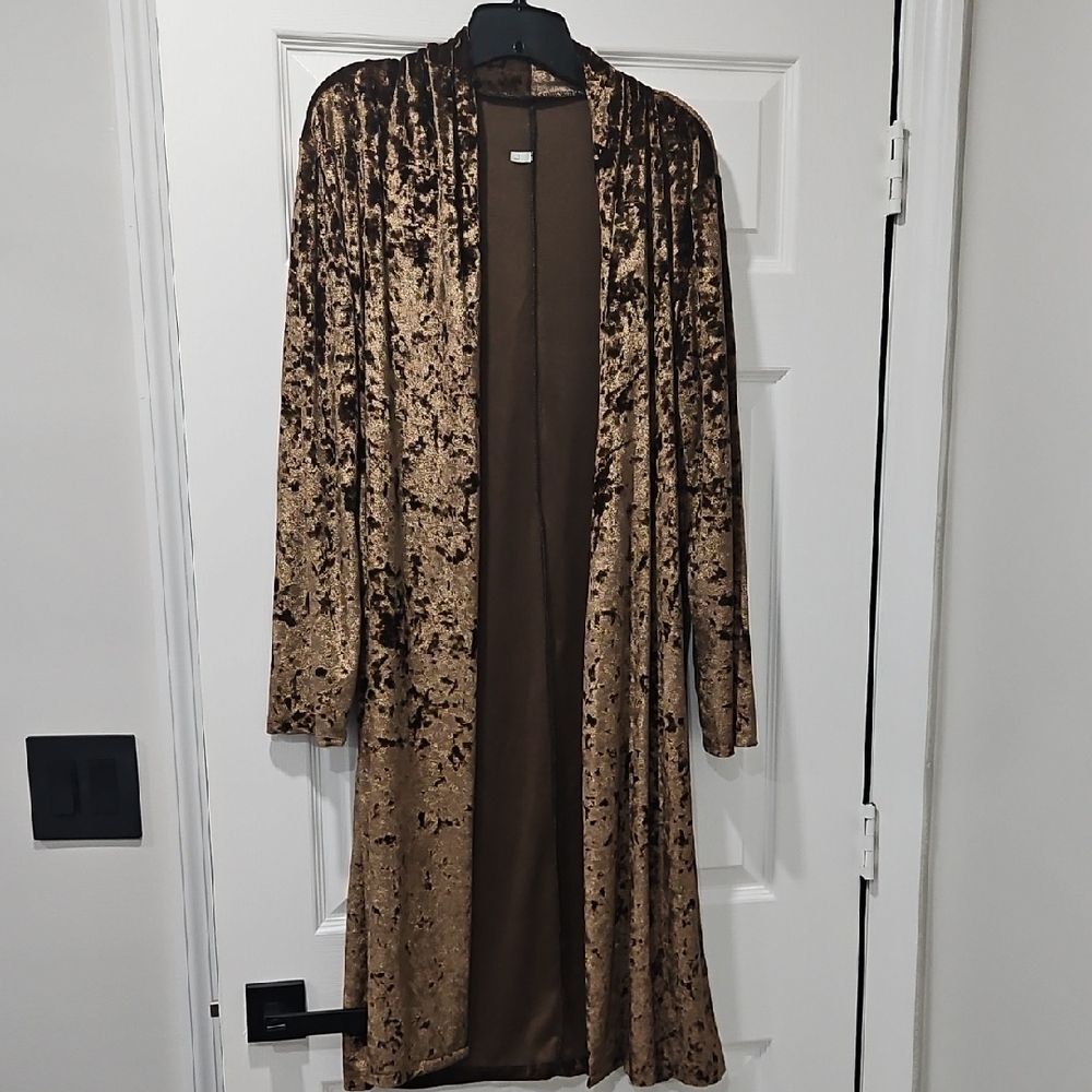 Women’s Open-Front Velvet Long Coatigan – Brown